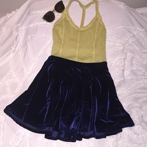 Navy Faux Velvet Skater Skirt